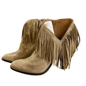 Jessica Simpson Fringed champagne metallic Ankle Boots Sz 8.5M